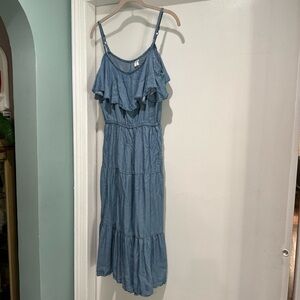 Old Navy Fit Flare Tiered Blue Chambray Boho Summer Dress Womens Size XS